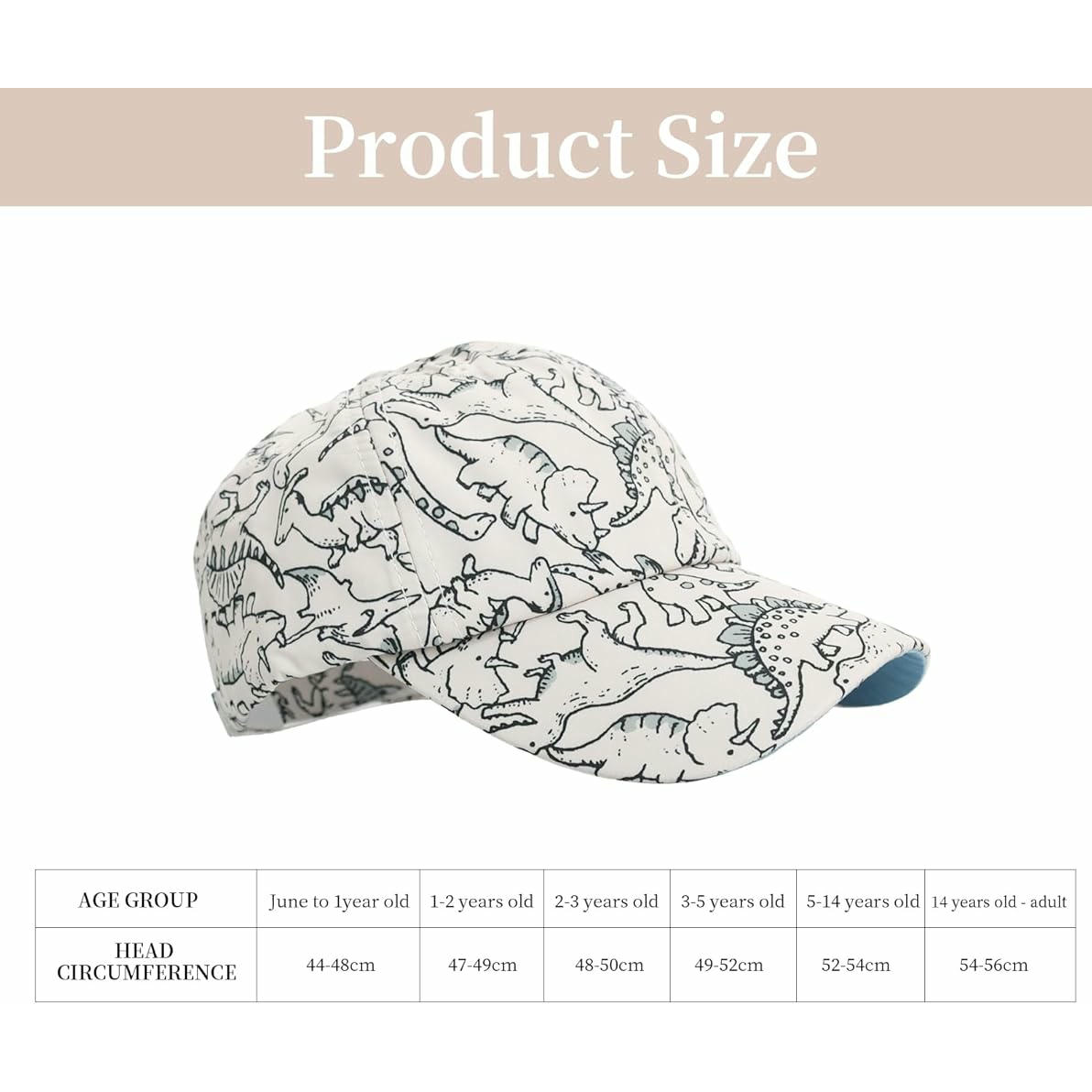 Gorra de Béisbol Ajustable para Niños con Diseño de Dinosaurios, Protección Solar para 3-8 Años