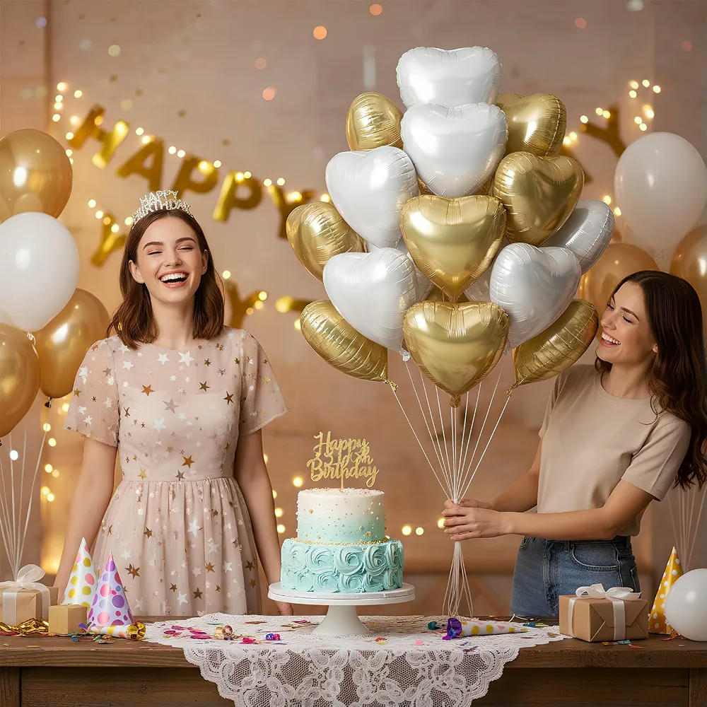 Globos de Corazón Crema Dorado, para Decoración de Bodas y Eventos Especiales, 45 cm
