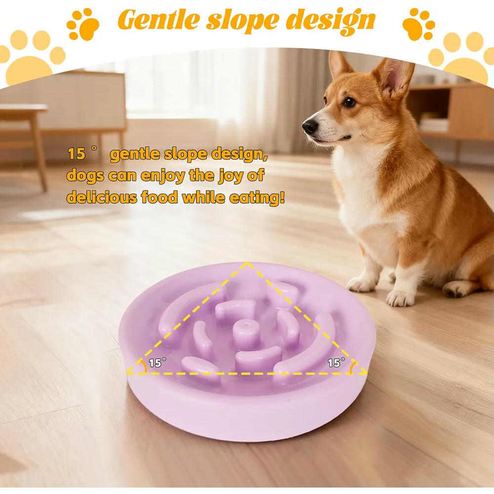 Juego de 2 Comederos Antivoracidad para Perros y Gatos, Diseño Interactivo Antideslizante, Ideal para Mascotas Pequeñas y Medianas (Morado y Azul)