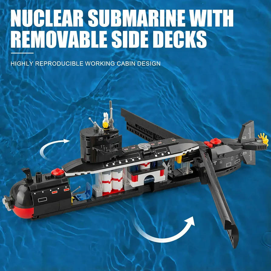 Submarino de Construcción de Bloques, 519 Piezas, 39 cm, Kit Interactivo para Jóvenes Entusiastas
