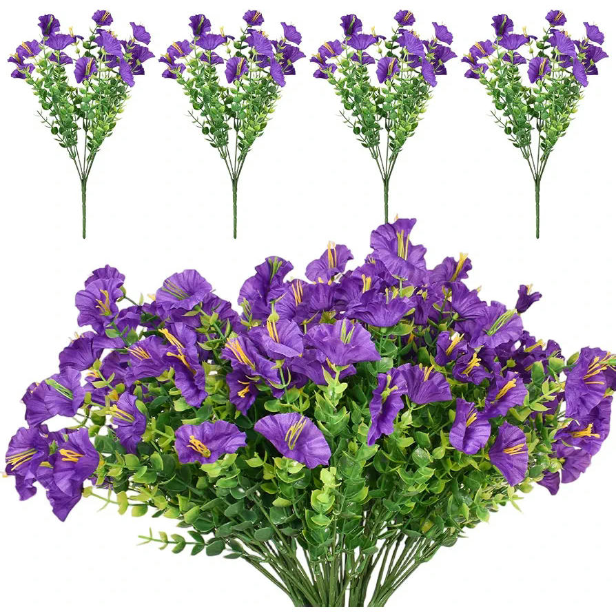 10 Piezas de Flores Artificiales Moradas para Decoración Exterior con Protección UV (Morado)