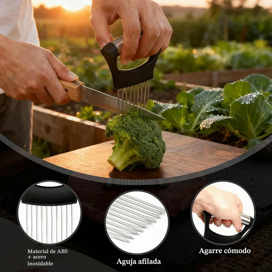 Juego Combinado de Ablandador de Carne y Aguja para Cebolla, 2 Piezas de Acero Inoxidable (Negro)
