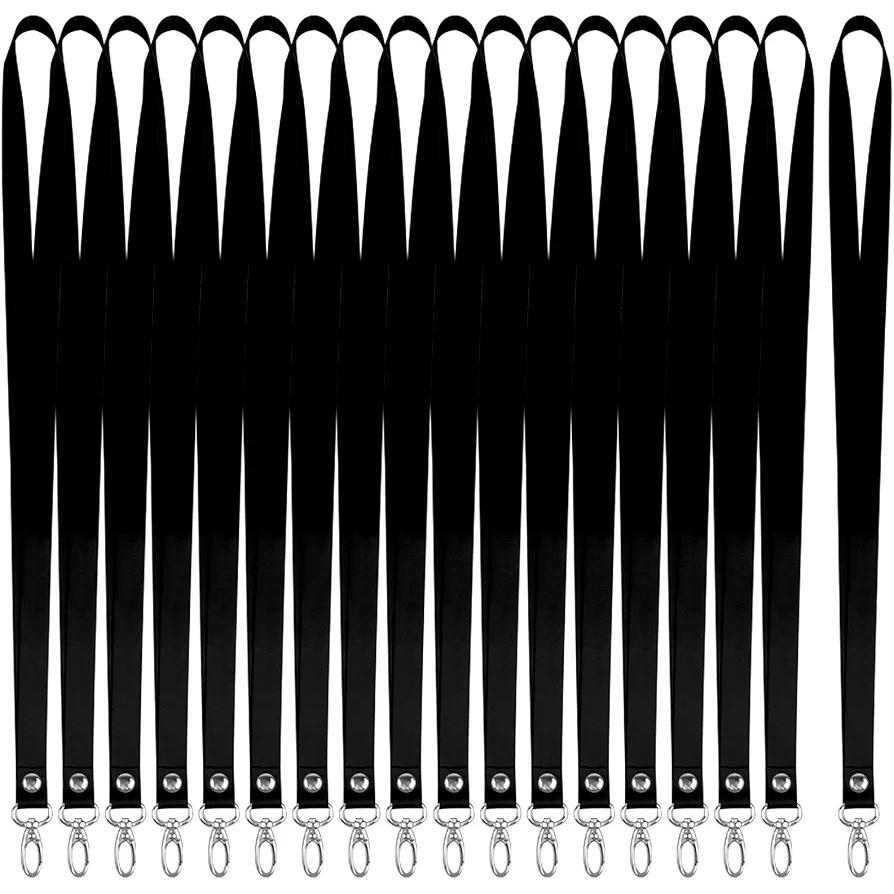 18 Pieces Badge Lanyard Set, Nylon Neck Strap for Keys and Badges (Black)