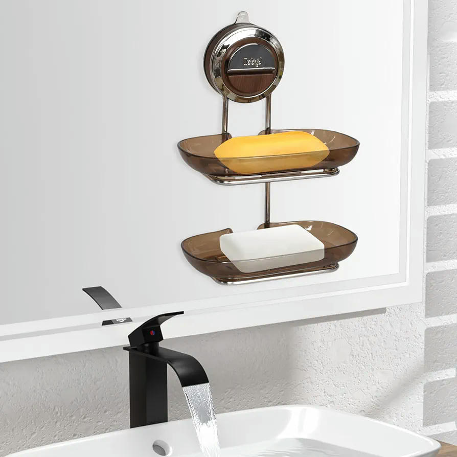 Jabonera de Pared con Doble Capa y Ventosa Fuerte, Porta Jabón Sin Taladro para Baño y Cocina, Impermeable, Fácil de Instalar, para Superficies Lisas