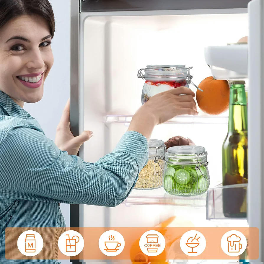Juego de 6 Tarros de Cristal con Tapa Hermética de 500 ml para Almacenamiento de Alimentos (Transparentes)