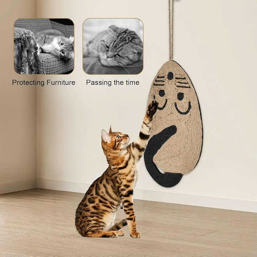 Alfombrilla Rascadora para Gatos de Sisal Natural y Diseño Antideslizante (Marrón)