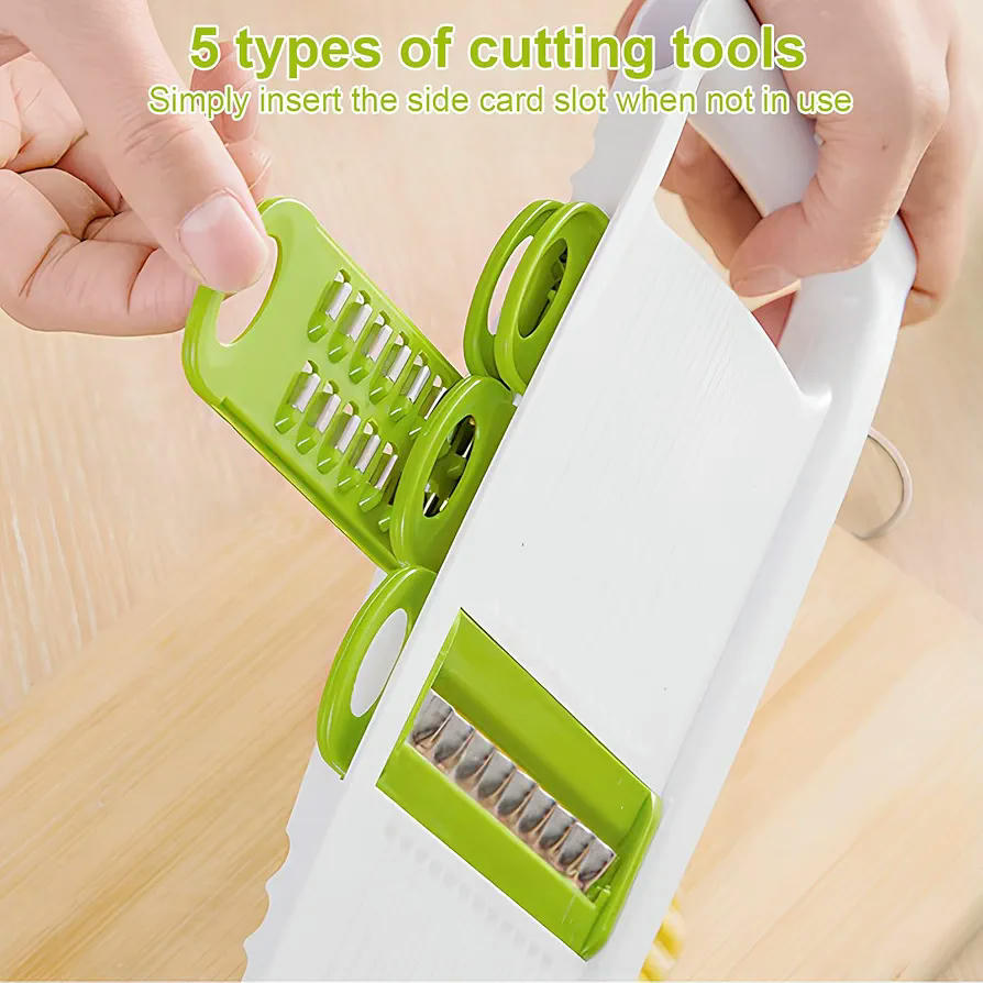 Cortador Multifuncional de Verduras 5 en 1 con Cuchillas de Acero Inoxidable (Verde)