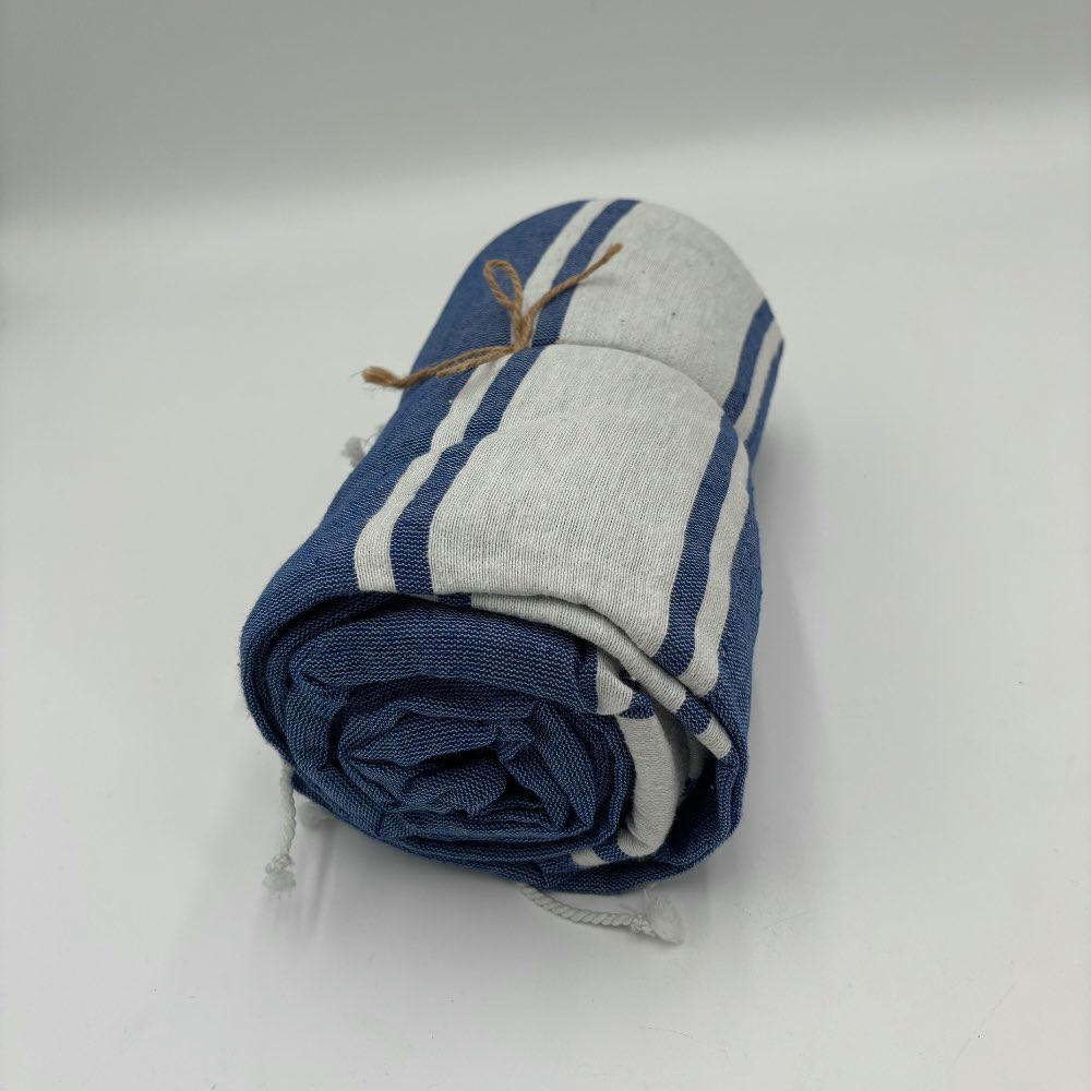 Pareo toalla Onar 95x180 Azul oscuro con rayas blancas