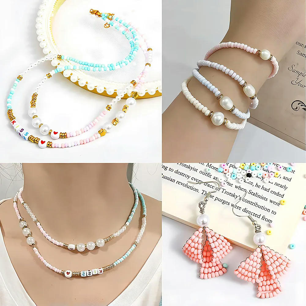 Kit de Abalorios para Hacer Pulseras, Cuentas de Vidrio y Plástico con 15 Rejillas, Ideal para Regalos Creativos