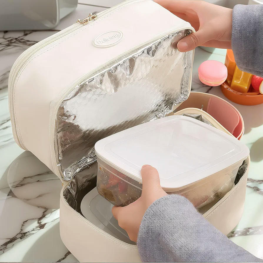 Bolsa térmica Porta Alimentos, Nevera portátil pequeña, Mochila térmica aislada, Bolsa de almuerzo para oficina, camping, playa, capacidad 5,5L y 9L, color beige