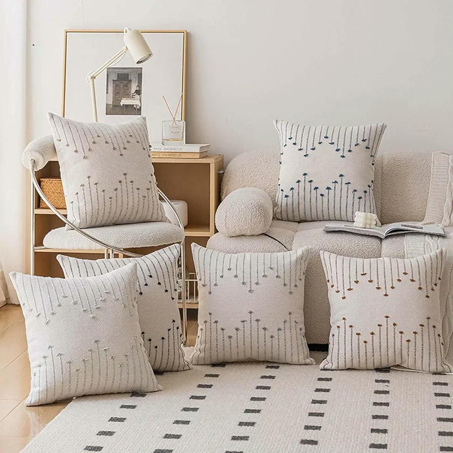 Juego de 2 Fundas de Almohada Decorativas Bordadas 45 x 45 cm en Blanco y Azul
