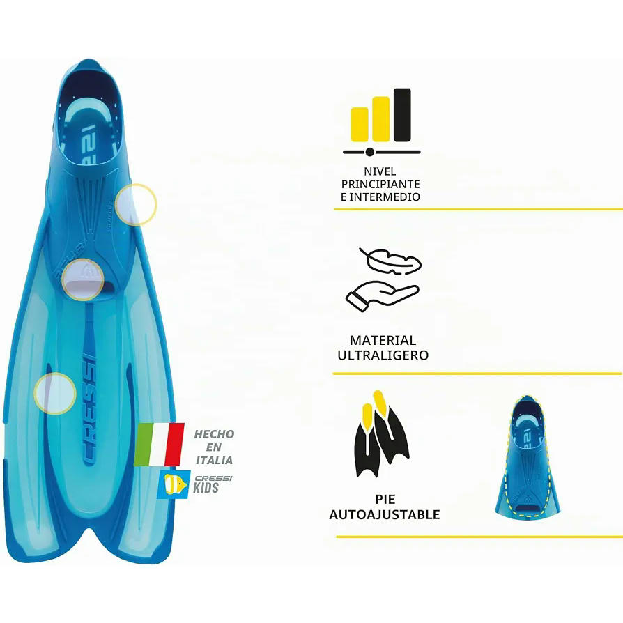 Cressi Agua Short aletas de snorkeling unisex para adultos, ideales para iniciación y uso recreativo, talla 45/46 color azul