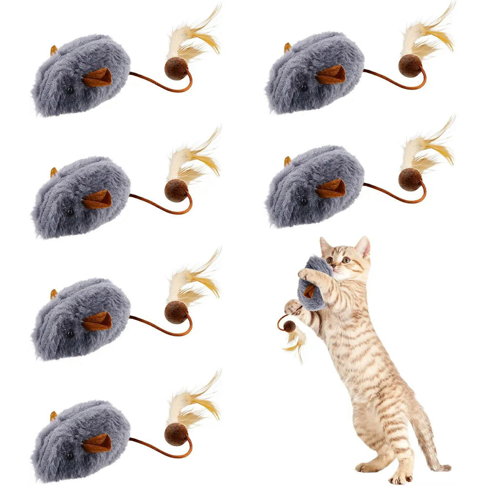 6 Piezas de Ratones de Peluche para Gatos, Juguetes Interactivos para Mascotas (Gris)