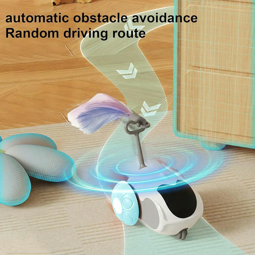 Juguete Interactivo para Gatos con Mando Control Remoto y Modo Automático, Carga Tipo C, Azul