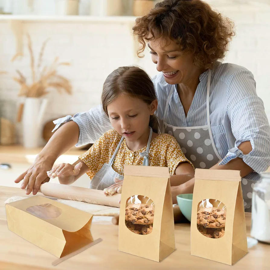 20 Bolsas de Papel Kraft con Ventana, Reutilizables para Hornear y Envasar Alimentos (Blanco)