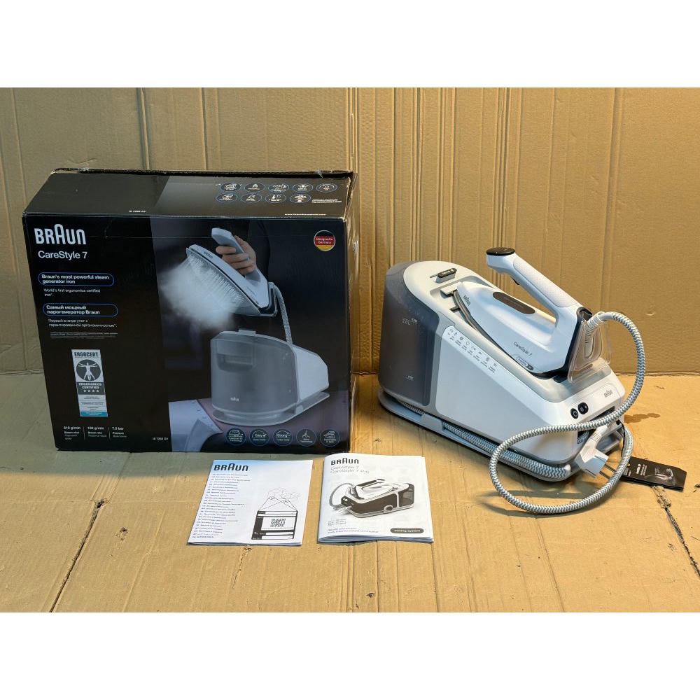 Braun CareStyle 7 IS7262GY, Centro de Planchado con Generador de Vapor Profesional, FreeGlide 3D, iMode e iCare, Planchado Vertical, Ultimate FastClean, Depósito Extraíble 2 L, 2700W, Violeta