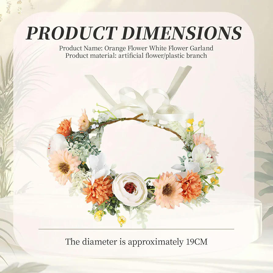Diadema de Flores para Niña y Mujer con Cinta Ajustable, Ideal para Ceremonias y Festivales, 19 cm (Naranja Multicolor)