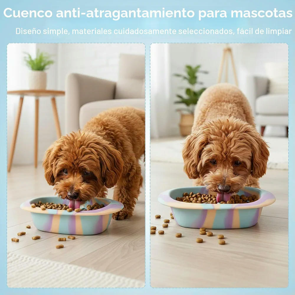 Comedero Antivoracidad de Silicona para Mascotas - Diseño Antideslizante y Saludable (Multicolor Arcoíris)