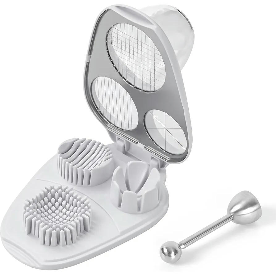 Cortador de Huevos 3 en 1 con Abridor y Alambres de Acero Inoxidable para Alimentos Blandos (Blanco)