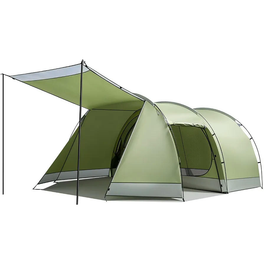 Tienda de campaña tipo túnel para 4 personas, impermeable 5000 mm, 420 x 260 x 150 cm, con toldo y suelo extraíble