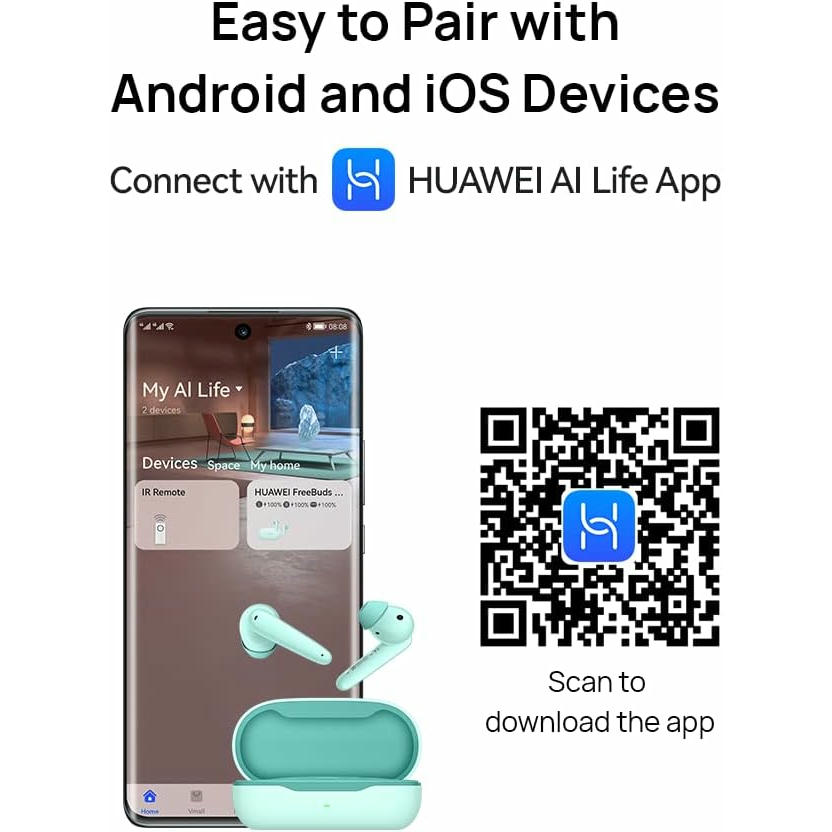 HUAWEI FreeBuds SE Semi-In-Ear Auriculares Bluetooth 5.2 inalámbricos, Cómodos de Llevar, Diseño Premium, Sonido, 24 Horas de batería, Cancelación de Ruido en Llamadas por 2 micrófonos, Cian