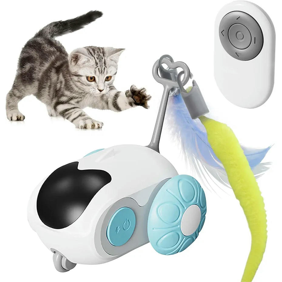 Juguete Interactivo para Gatos con Mando Control Remoto y Modo Automático, Carga Tipo C, Azul