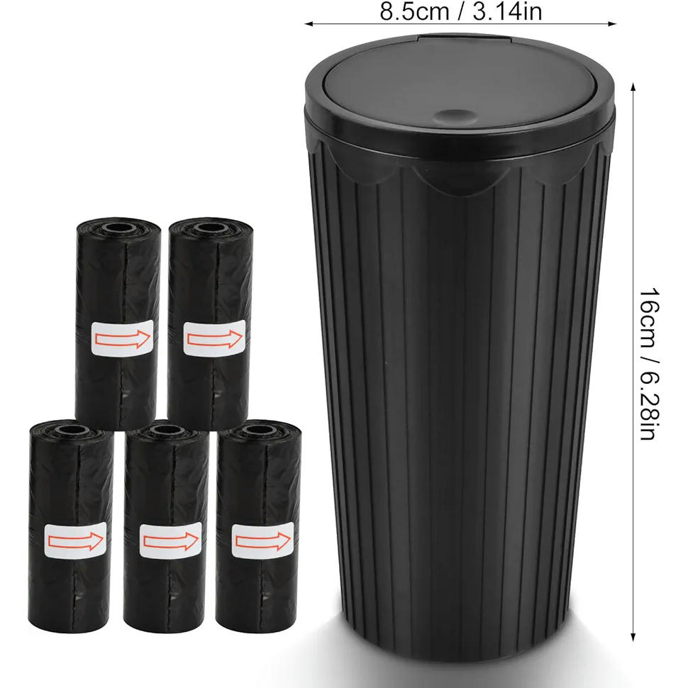 Bote de Basura para Coche Negro, Compacto y Portátil, Con Tapa y Neutralizador de Olores, Ideal para Automóviles, Hogar y Oficina, 16 cm (Color Negro)