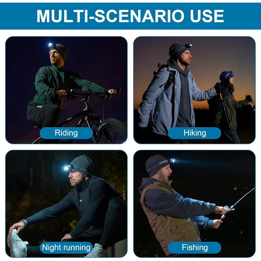 Linterna Frontal LED Recargable USB-C con Sensor de Movimiento y 9 Modos de Iluminación, Batería hasta 70h (Negro)