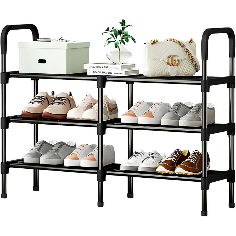 Zapatero de Metal de 3 Niveles - Estantería Compacta para 32 Pares, 90 x 62 x 26 cm (Negro)