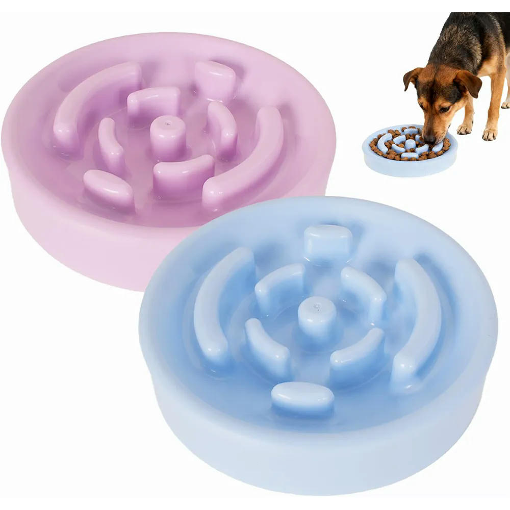 Juego de 2 Comederos Antivoracidad para Perros y Gatos, Diseño Interactivo Antideslizante, Ideal para Mascotas Pequeñas y Medianas (Morado y Azul)