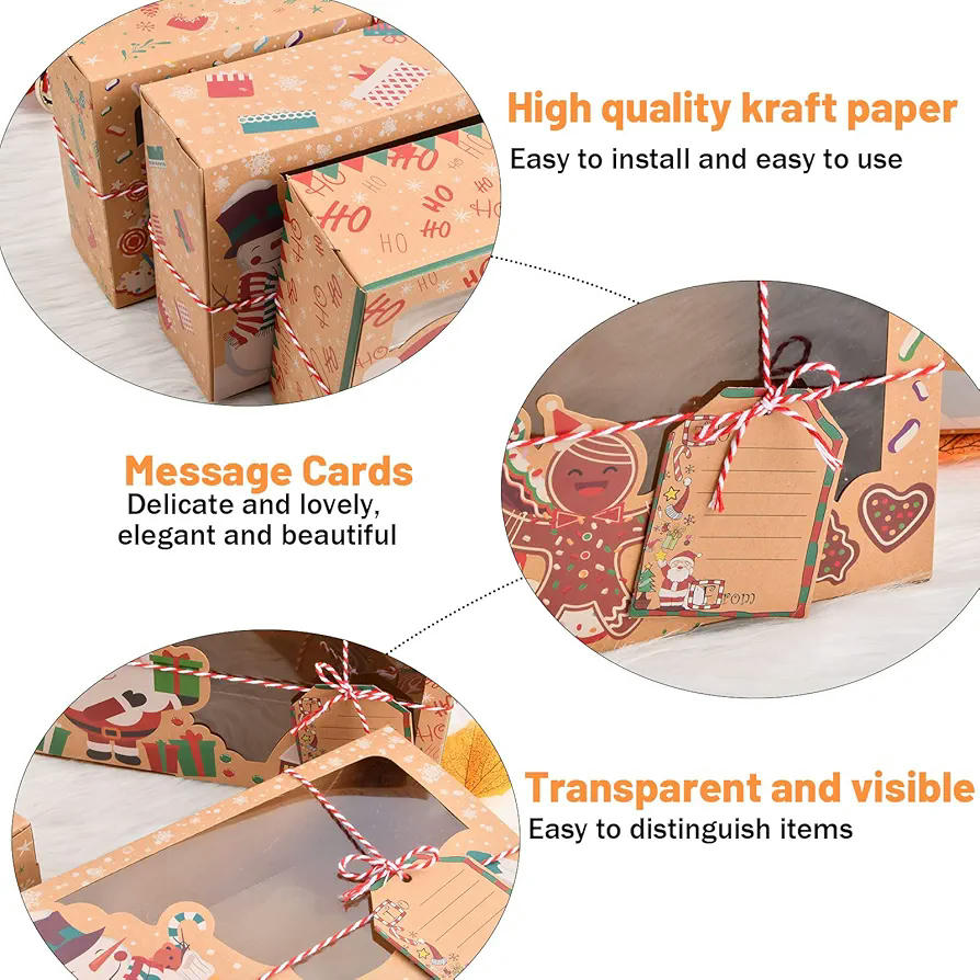 Caja de galletas de Navidad, 12 piezas, diseño variado, ideal para regalo, 100% segura para alimentos, adecuada para dulces y pasteles, papel kraft biodegradable