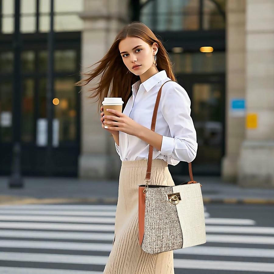 Bolso de hombro pequeño para mujer con correa ajustable y diseño elegante (marrón, beige)
