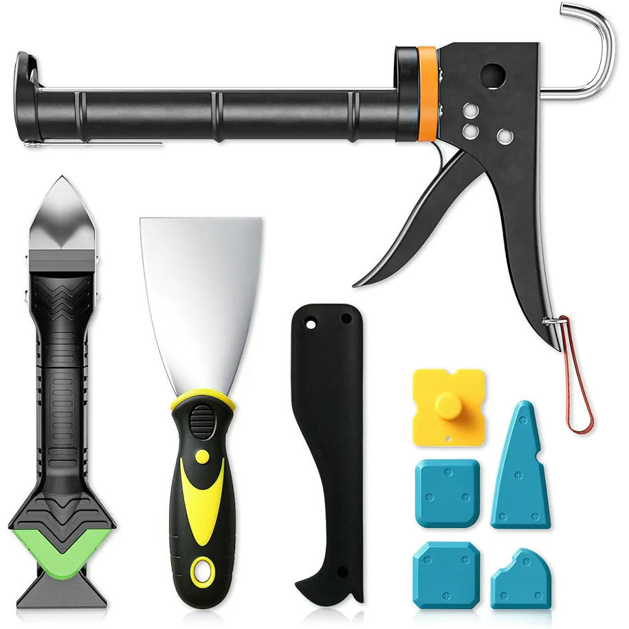 Kit de pistola de calafateo y herramienta de eliminación de calafateo para hogar y cocina, raspador de lechada para baño, suelo, ventana, junta