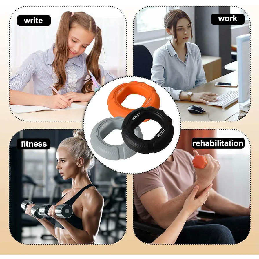 Conjunto de 3 Entrenadores de Agarre con 3 Niveles de Resistencia, Portátiles y Compactos para el Fortalecimiento de Manos y Antebrazos