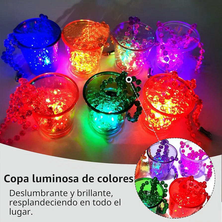 Juego de 7 vasos de licor iluminados con cadena de colores, plástico durable, ideal para fiestas y eventos (Multicolor)
