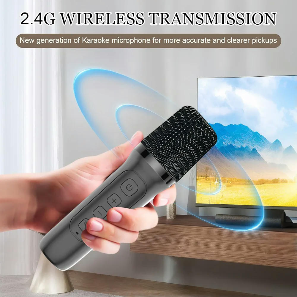 Máquina de karaoke portátil con 2 micrófonos, altavoz Bluetooth multifuncional con luz RGB y doble alarma, sonido estéreo 360° (Negro)