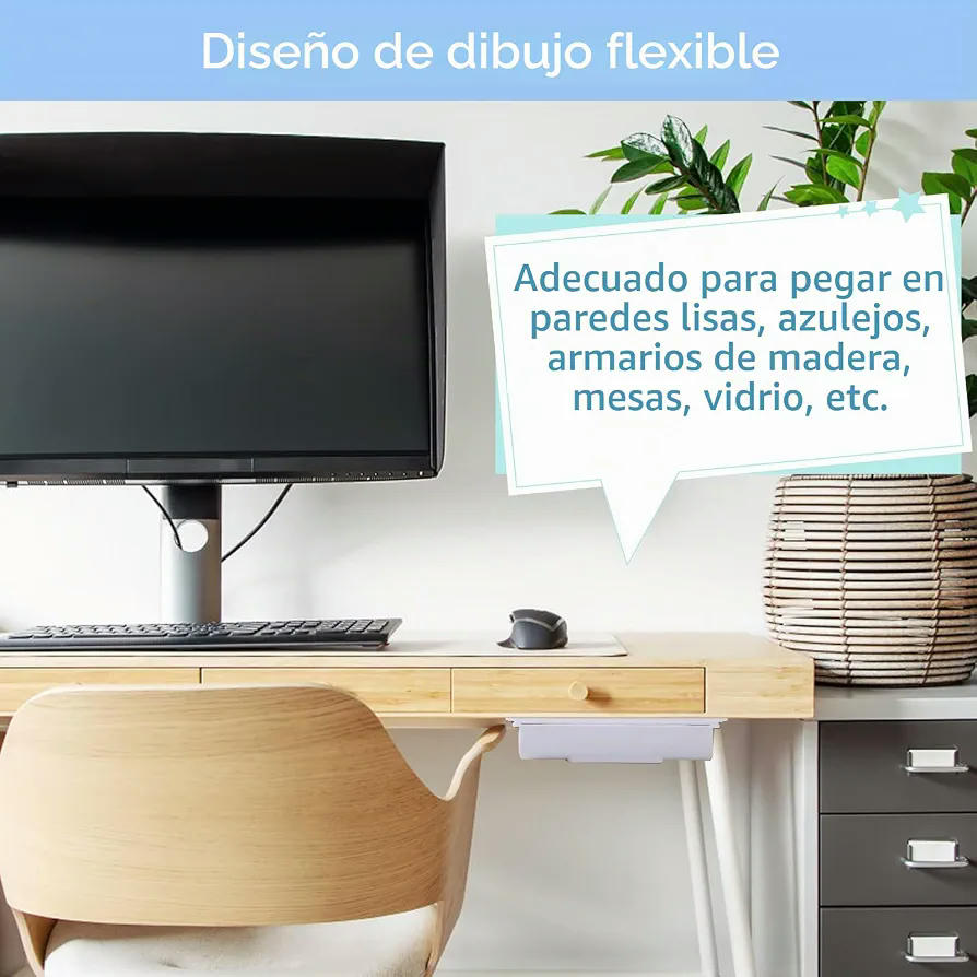 Cajones Ocultos Autoadhesivos - Organizador Bajo Escritorio con Doble Fijación para Oficina y Accesorios (Blanco)