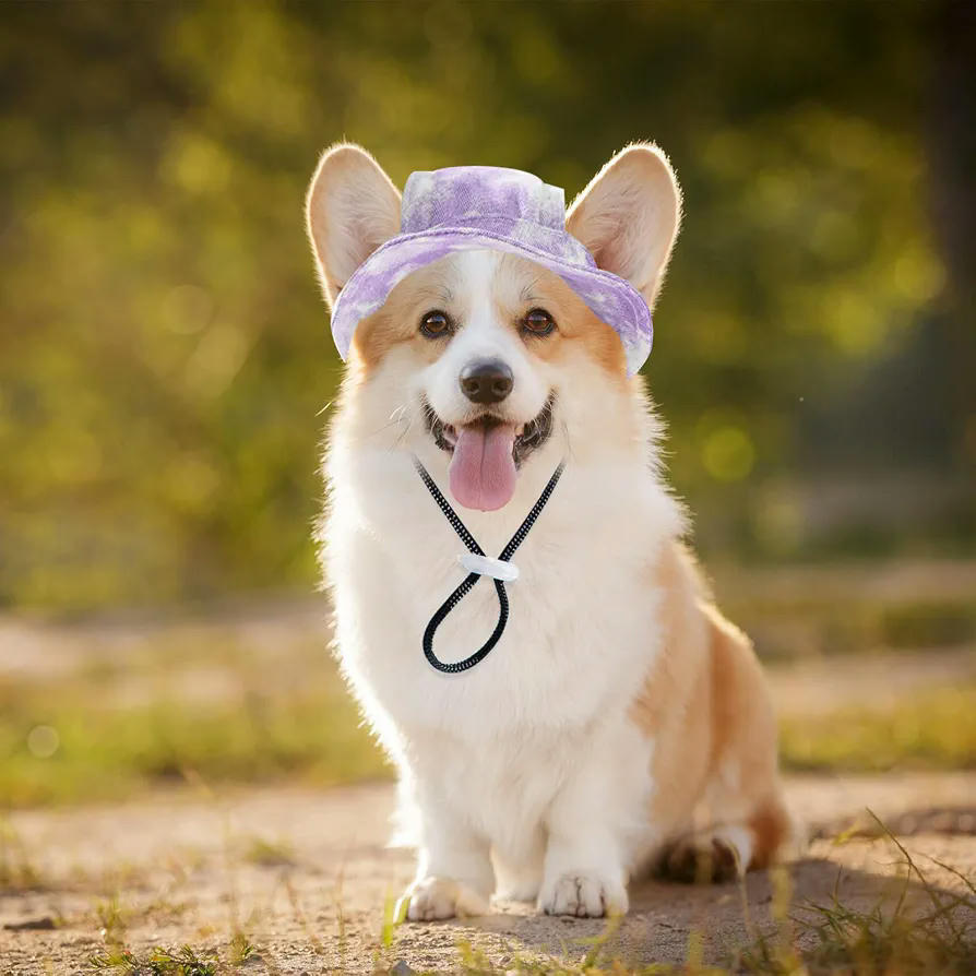 Gorra de Sol para Perros, Gorro Ajustable con Visera y Protección Solar para Perros Pequeños (M, Púrpura)