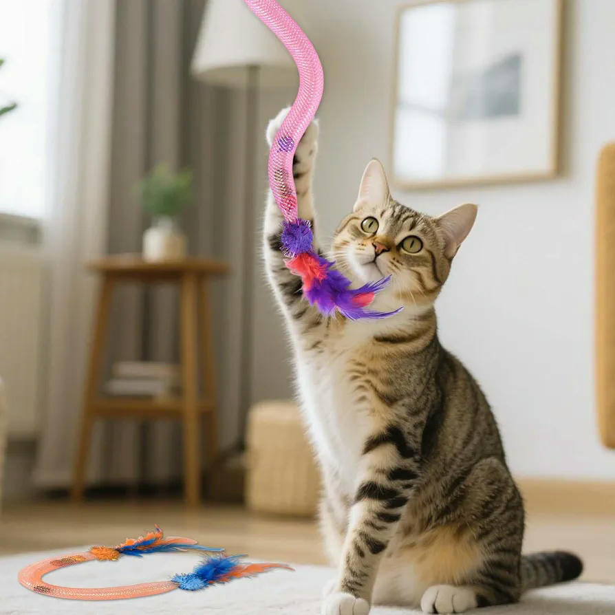 3 Piezas de Juguete para Gatos con Hierba Gatera, plumas y sonidos de cascabel (Multicolor)