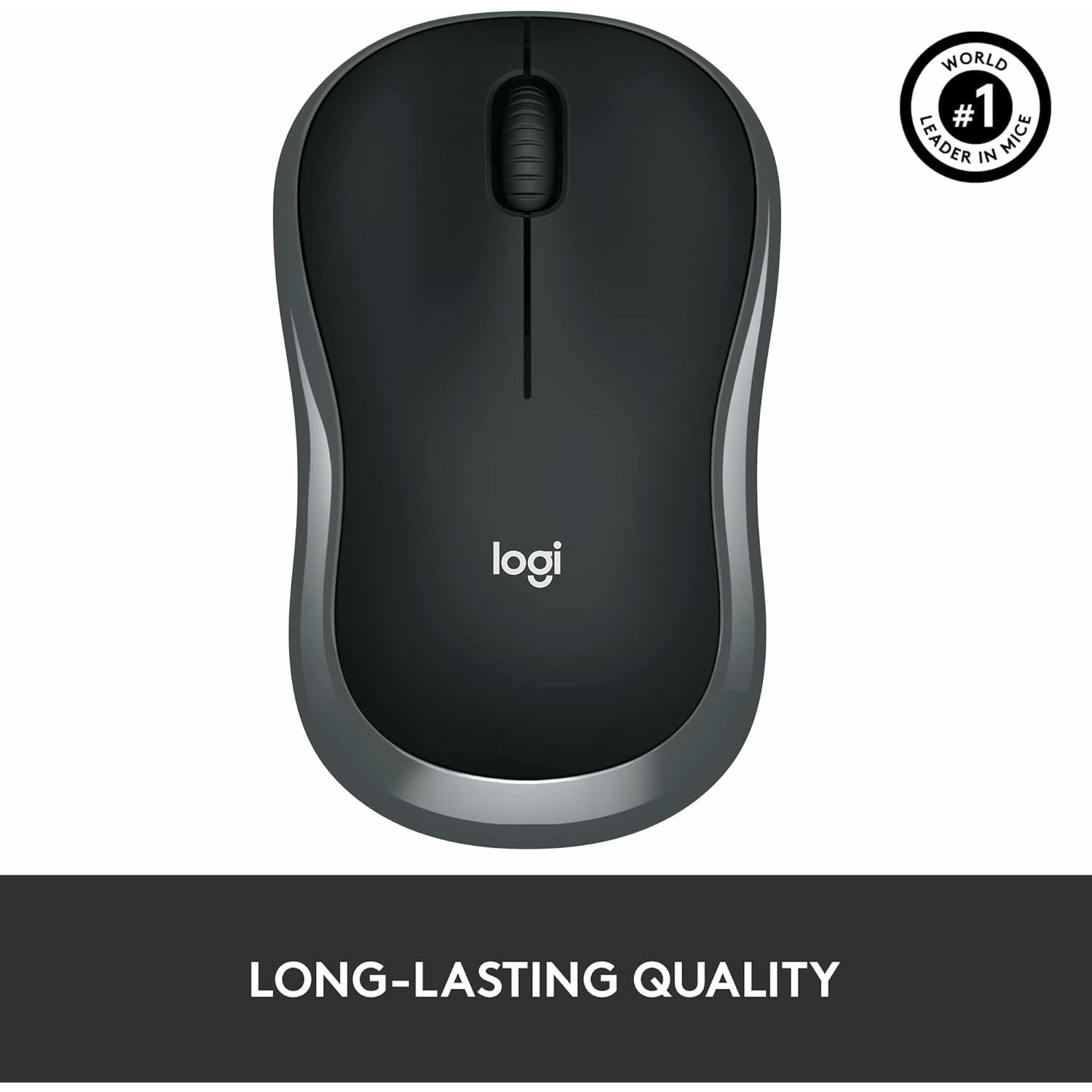 Logitech M185 Ratón Inalámbrico, 2.4GHz con Mini Receptor USB, Batería de 12 Meses, Seguimiento Óptico con Resolución de 1000 dpi, Ambidiestro, Compatible con PC, Mac, Portátil - Gris