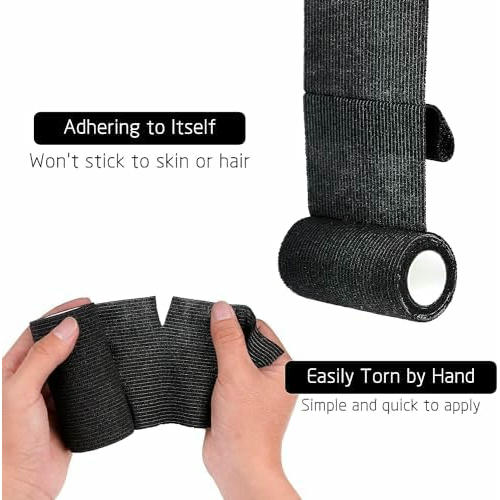 Venda Cohesiva Autoadhesiva 5 cm x 4.5 m, 6 Rollos de Cinta Deportiva, Vendaje Flexible e Impermeable (Color Negro)