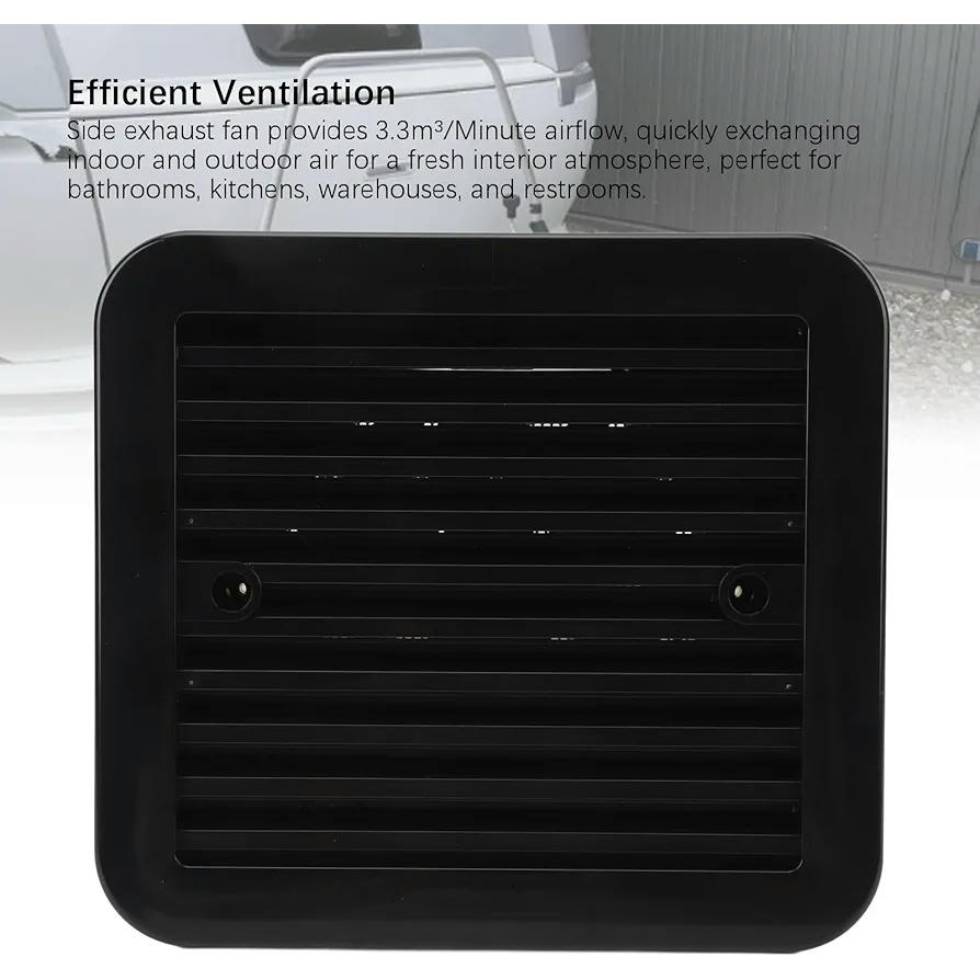Ventilador de ventilación lateral para caravana, modelo 24V, extractor silencioso para vehículos recreativos, ideal para cocinas y baños, color negro