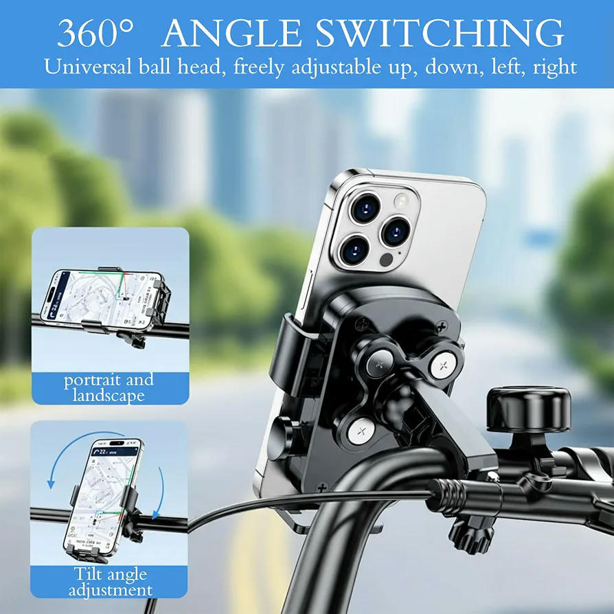 Soporte Móvil Universal para Bicicleta, Doble Antivibración, 360 grados Giratorio, Compatible con Smartphones de 4,5-7,2”