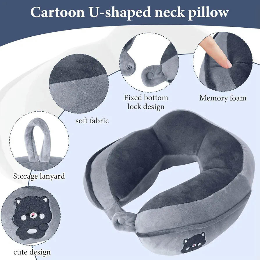 Almohada Cervical de Memory Foam en Forma de U para Viajes, Coche, Trabajo y Siestas Cómodas (Gris)