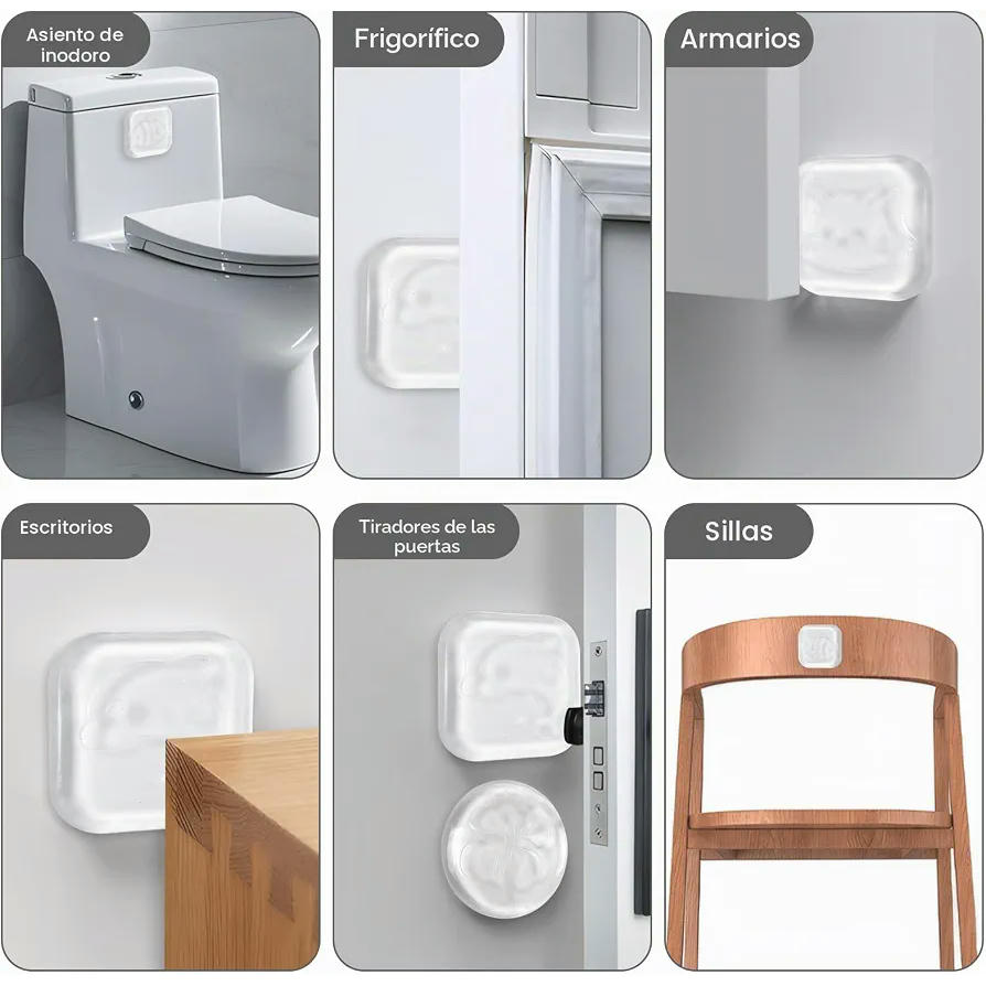 Juego de 6 Topes de Puertas Transparentes Autoadhesivos Cuadrados y Redondos de Silicona PU