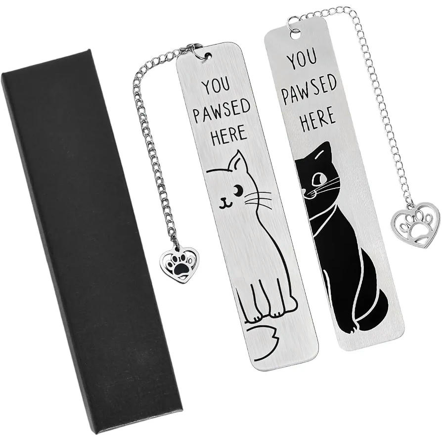 Set of 2 Metal Bookmarks with Cat Design, Ideal Gift for Book Lovers, 26 cm