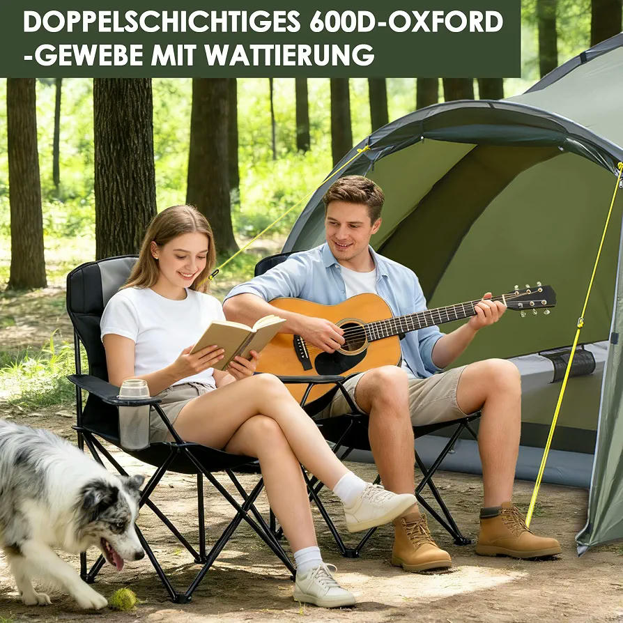 Silla de camping plegable de gran tamaño con soporte para bebidas, 150 kg, 58 x 85 x 94 cm
