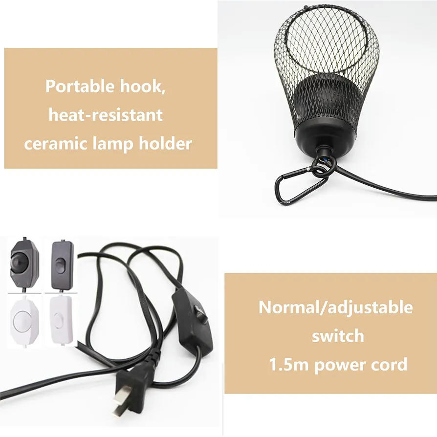 Lámpara de Calor Cerámica para Reptiles y Anfibios, 100W, 220V-230V, Ideal para Terrarios y Jaulas (Color Negro)
