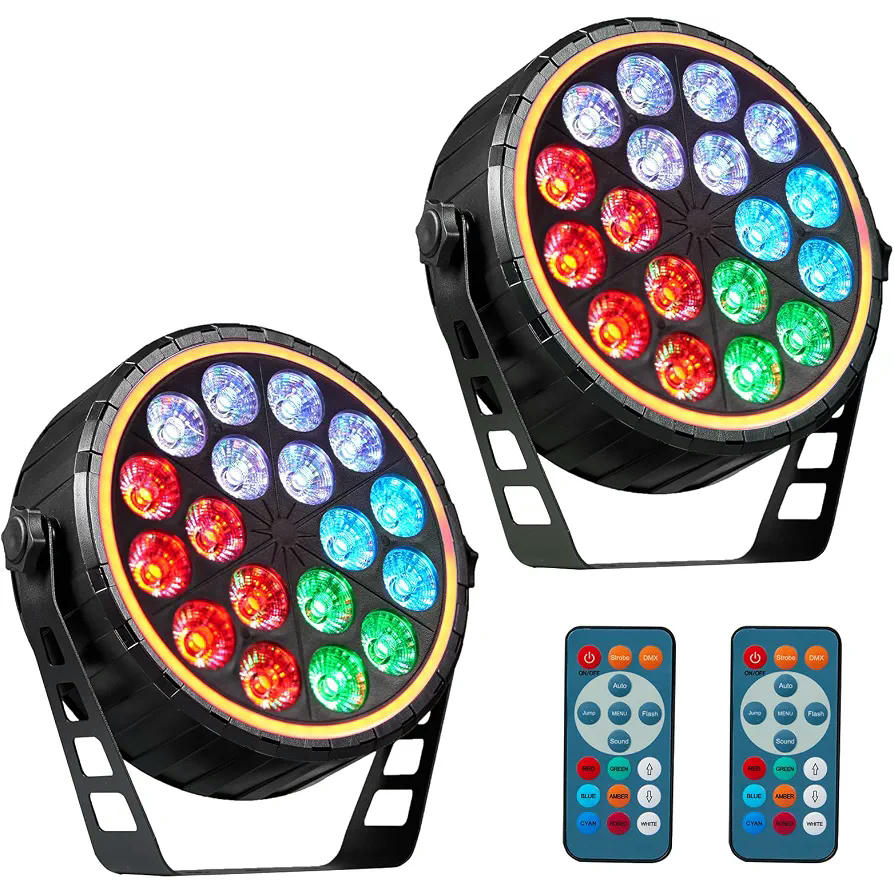 2 Proyectores Par LED para Iluminación Escénica DJ – 150W RGBW 4-en-1 con Control Remoto y DMX