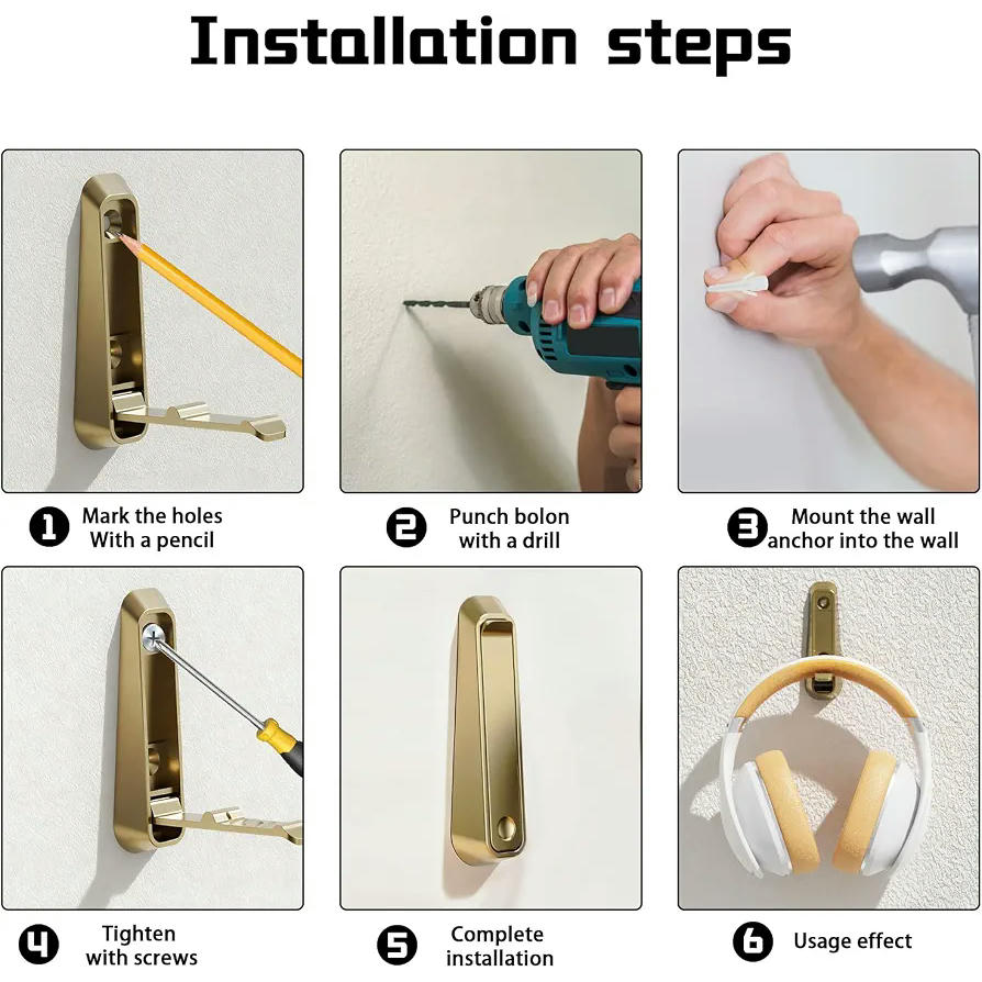 4 Piezas Ganchos Plegables para Pared, Gancho Soporte 90° para Abrigos y Baño, 7 cm, Dorado